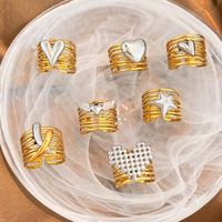 YW Edelstahlring Personalisierter und Unregelmäßiger Breiter Ring Damen 18K Goldfarbenes Blockiertes Armband