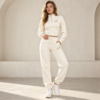 Ensemble de survêtement décontracté pour femme en coton, deux pièces, avec sweat-shirt à col montant et demi-zip, et pantalon de jogging à cordon de serrage, style streetwear et sportswear
