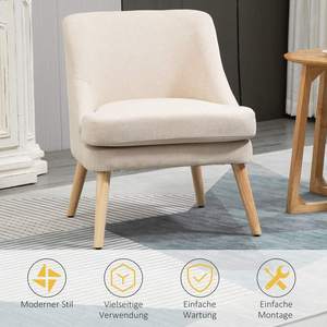 Fauteuil de salon avec accoudoirs en lin, fauteuil rembourré, pieds en bois, chaise d'appoint pour salon, chambre, salle à manger, style détente - Product Image 5