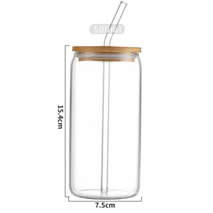 Gobelets en verre borosilicate de haute qualité, gobelets à cola, gobelets Mason, gobelets avec paille intégrée, gobelets à café et lait, gobelets à jus - Product Image 1