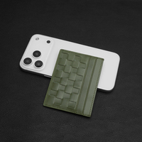 Porte-cartes minimaliste en cuir véritable tissé personnalisé OEM pour femmes, avec blocage RFID, sans cartes
