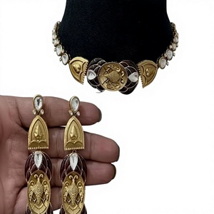Lovely High Quality Moissanite Studded Brass Gold Plated Classic <b>Statement</b> <b>Necklace</b> Earring Set Women's Engagement Wedding Party - Product Image 2