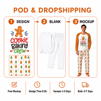 Ensemble de pyjamas de Noël personnalisés en polyester à manches raglan, motif pain d'épices et orange, pour toute la famille (hommes, femmes, enfants), livraison directe, impression à la demande, MOQ 1 pièce