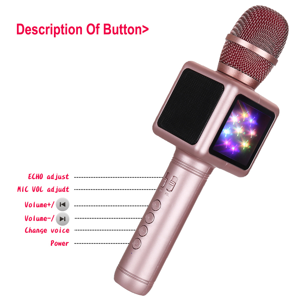 GAM-E101 Bluetooth sans fil karaoké micro avec fonction changeur de voix et lumière led colorée