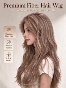 Peluca de Fibra con Reflejos Rubios Marrones, Larga y Ondulada, Sintética, con Línea de Cabello Natural, Suave y Voluminosa para Uso Diario - Product Image 2