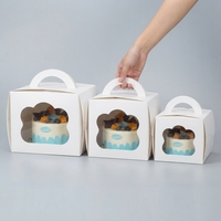 Boîte à gâteau jetable personnalisable avec logo, fenêtre et poignée, en carton recyclable avec pelliculage mat, forme personnalisable
