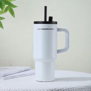 Travel Office Mug 24oz Stainless Steel Vacuum Tumbler with Portable Handle <b>Reusable</b> <b>Straw</b> and Lid - Product Image 1