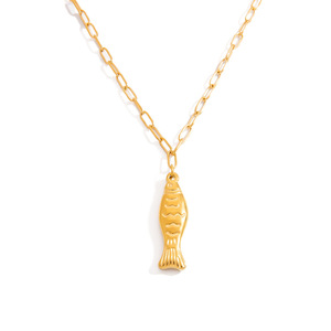 Collier pendentif poisson en acier inoxydable plaqué or 18 carats, chaîne de clavicule, bijoux de mode pour femmes, design animal du zodiaque - Product Image 5