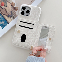 Étui portefeuille à fermeture éclair en cuir PU avec miroir pour iPhone 15, coque arrière pour téléphone portable, étui à rabat pour Samsung S24 Ultra S23, avec dragonne pour Google 8 Pro