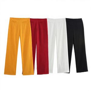 Pantalon droit pour femme, été, décontracté, respirant, en mousseline de soie, 100% polyester, uni, taille haute, fermeture éclair, poches - Product Image 4