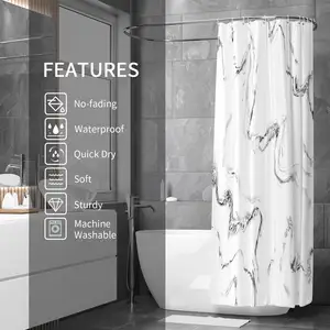 Cortina de chuveiro luxuosa em mármore branco abstrato 72x72 impermeável para decoração de banheiro