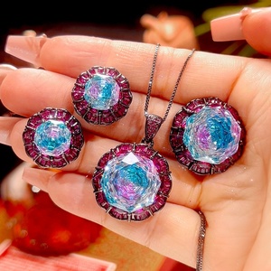Wholesale Eco-friendly Copper 16-10mm Gradient Color Zircon Black Gold Plated Bridal Set Wedding Jewelry Sets - Product Image 3