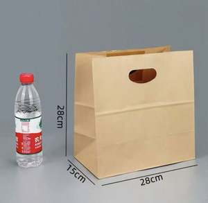 Sac en papier kraft brun imprimé en gros avec poignée, sac à emporter pour restaurant et restauration rapide - Product Image 3