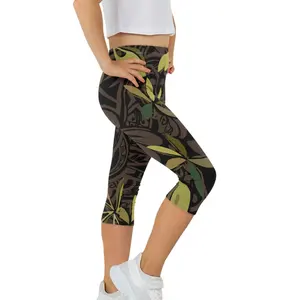 Destek özelleştirme polinezya tarzı kızların baskılı kısa tayt toptan koşu spor tayt baskılı Yoga pantolon çocuklar için