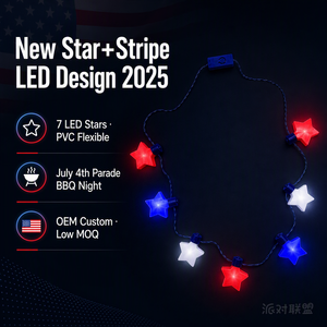 Collana LED a Strisce e Stelle per il 4 Luglio, 7 LED Luminosi, Accessorio Patriottico per Festa dell'Indipendenza USA, Vendita all'Ingrosso - Product Image 2