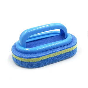 <b>Handled</b> Cleaning <b>Sponge</b> Pad Rectangle Thickened Kitchen Sink Pot Washing Stain Removal Brush Blue Red - Product Image 5