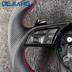 Volante Deportivo de Cuero con Base Plana Personalizado para <span class=keywords><strong>Audi</strong></span> 2014 2015 2016 S6 S7 A4 A5 A6 A7 Q3 Q5 A3 S3 S8 con Franja Roja - Product Image 2