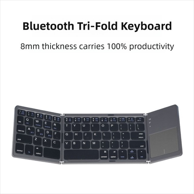 Tri-Fold 64-Key Scissor Switch Wireless Keyboard Touchpad Ultra Thin Type-C Rechargeable Compatible IPad/Tablet PC iPhone Office