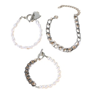 Retro-chic, light luxury, unique faux pearl heart pendant OT buckle <b>bracelet</b> <b>set</b>, European and American style multi-layered - Product Image 5