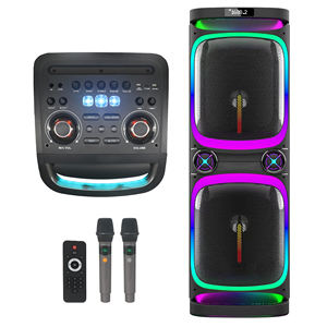 Enceinte de scène sans fil de 12 pouces pour DJ, karaoké, fête, chariot, 150 W, lumière LED RVB, double microphone, support de microphone intégré, batterie, télécommande - Product Image 3