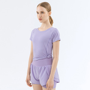 Wholesale Women's Mesh <b>Back</b> Short Sleeve Yoga T Shirt Slim Fit Quick Dry Athletic <b>Top</b> Breathable Running Pilates Workout Tee - Product Image 4