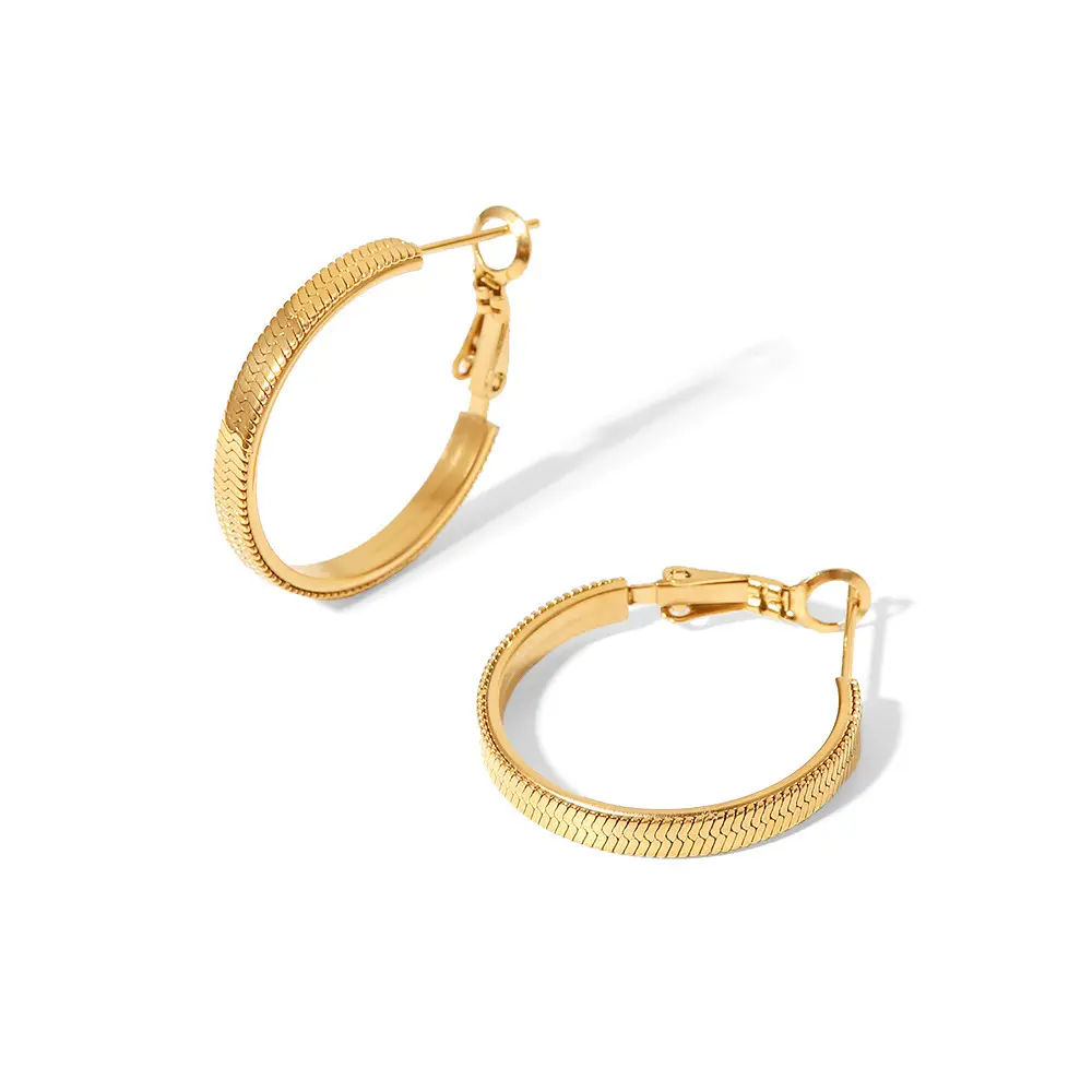 Wholesale Matte Jewelry Dainty 14k Gold Plated C Shape Snake Chain Surface Stainless Steel Hoop Earrings Fashionable Jewelry