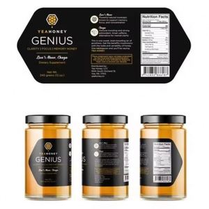 Etiqueta de Miel Ecológica Impermeable YEAHONEY GENIUS, Papel Autoadhesivo Hexagonal, Impresión Offset y Serigrafía, Código de Barras para Empaquetado - Product Image 1
