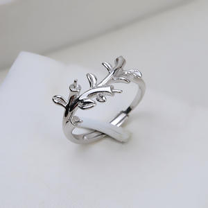 S925 Silver Leaf <b>Open</b> <b>Ring</b> with Multi-pearl Female Adjustable Vermilion DIY Accessories 4-5 Pearl Jewelry Findings 163 - Product Image 1