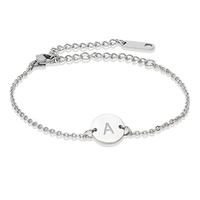 Pulsera con letra inicial para mujer, brazalete de acero inoxidable con nombre de moneda delicado, colgante con letra del alfabeto