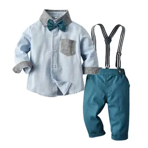 Mode Kids Boy Party Kleidung Set Langarm blau Top Shirt Tops Overalls Hosen Kleidung Outfit Boy Abend anzug