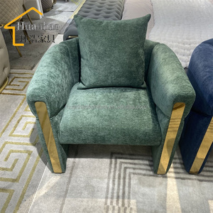Fauteuil rembourré de luxe pour hôtel, vente en gros, mobilier moderne pour salon, canapé individuel, fauteuil de loisirs en velours et acier inoxydable - Product Image 3