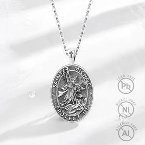 Merryshine 925 Plata Oro Espiritual vintage religioso católico Arcángel joyería St <span class=keywords><strong>Saint</strong></span> Michael colgante collar para hombres - Product Image 4