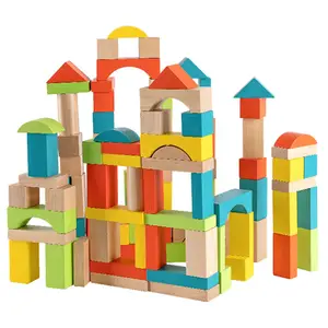 Blocs de construction de ville arc-en-ciel personnalisés en bois coloré ensembles de blocs en bois éducatifs