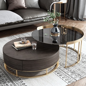 New Modern Living Room Furniture Nero Rotondo di Immagazzinaggio di Vetro Temperato di <span class=keywords><strong>Legno</strong></span> <span class=keywords><strong>e</strong></span> Tavolino In <span class=keywords><strong>Metallo</strong></span> - Product Image 2