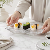Plateau de service en verre transparent à bords ondulés irréguliers, style japonais, pour sushis, fruits, apéritifs