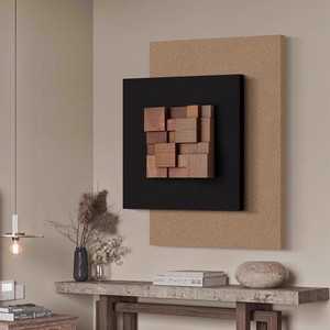 Art mural abstrait en bois de noyer, cadre carré en bois massif fait à la main, brun foncé, pour salon, chambre à coucher, entrée - Product Image 4