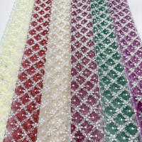 Dentelle en maille perlée de 21 cm de large avec sequins et perles brodées pour la décoration de robes de mariée, Baju Kurung et Kebaya DIY