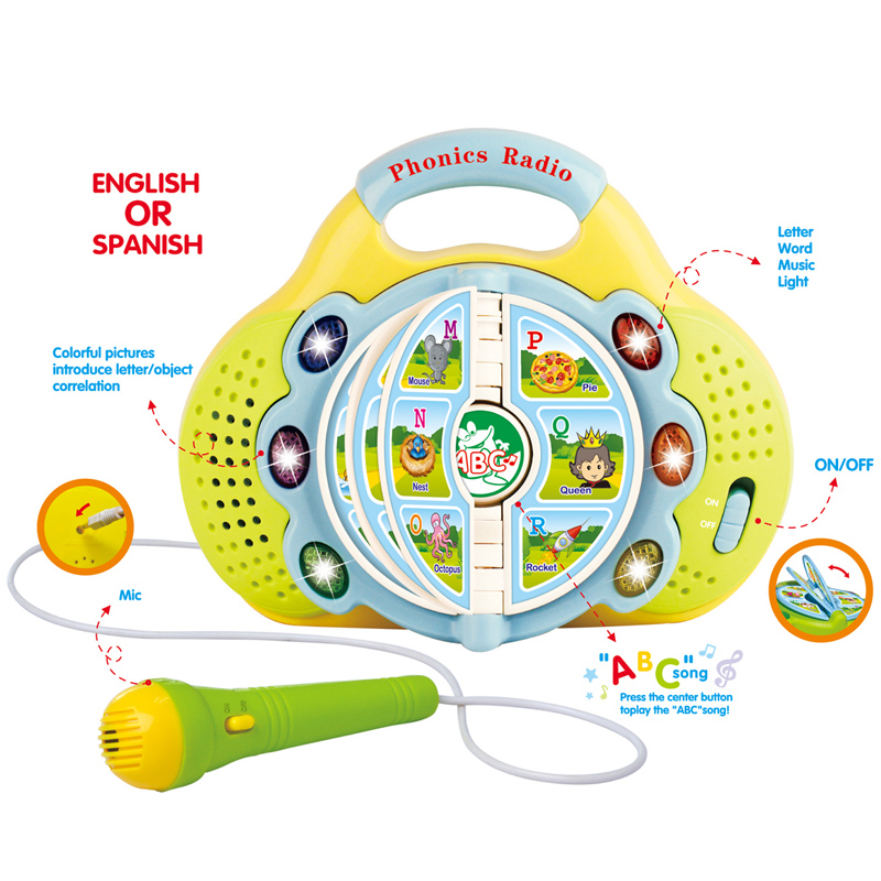 Обучающая игрушка, интерактивная обучающая машина на батарейках, Обучающие игрушки с испанским/английским языком и легкой музыкой
