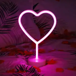 Battery Operated or USB Powered LED Neon Light for Party Pink Heart Neon Sign Valentines Decorations Lamp