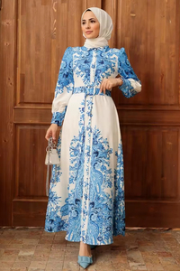 Robe longue maxi boutonnée imprimée de haute qualité, style Abaya, décontractée, ample, en tissu doux, pleine longueur, pour le quotidien, pour femmes musulmanes modestes - Product Image 5