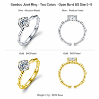 Bague ouverte ajustable en moissanite 1 carat couleur D VVS, en argent sterling S925 plaqué rhodium et or 14K, coupe 3EX, cadeau d'anniversaire, bagues GRA