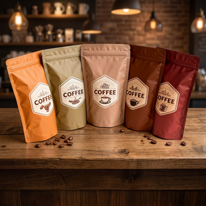 ถุงกาแฟฟอยล์อะลูมิเนียมรีไซเคิลได้แบบขายส่ง พร้อมวาล์ว ป้องกันกลิ่นและความชื้น แบบตั้งได้ พิมพ์กราเวียร์ สำหรับอาหารสัตว์เลี้ยง - Product Image 1