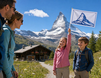 Attraction touristique personnalisée - Matterhorn - Mini drapeau à main : Drapeau agitable 100 % polyester écologique