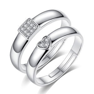Anillo de Pareja en Forma de Corazón, Versión Coreana, Ajustable, con Circonita Cuadrada, para Hombre y Mujer, Venta Caliente 2026 - Product Image 1