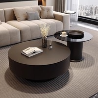 Ensemble de tables basses en verre ardoise, haut de gamme, luxe léger, minimaliste, grand et petit, rondes, combinées