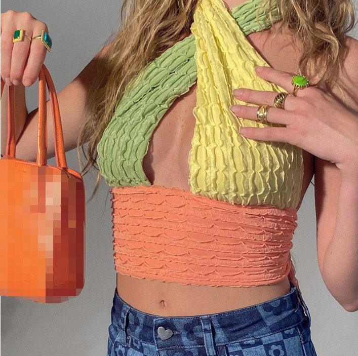 Tops De Mujer Con Cuello Halter Estampado Con Cordones Umbil Tops De Mujer Con Cuello Halter Estampado Con Cordones Umbil
