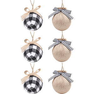 Bolas de Navidad de Espuma Envueltas en Tela a Cuadros Negros, Blancos y Rojos, de 6 cm y 8 cm, Adornos Colgantes para Árbol de Navidad - Product Image 4