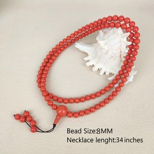 Novedades 2025 Collar Italiano Grande de Coral Auténtico con Piedras Preciosas Cuentas Redondas de 5MM de Coral Naranja y Borla Larga de 34'' - Product Image 2