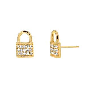 2024 New Fashion Design 14K Solid Gold Love Padlock Diamond Pave Studs High Quality Stud Earrings Women
