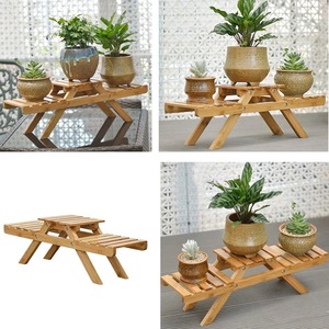 Bamboo Plant <b>Stand</b> 52x15x16.5cm Desktop Indoor Flower <b>Pot</b> Rack Natural Wood Color Modern Design - Product Image 3